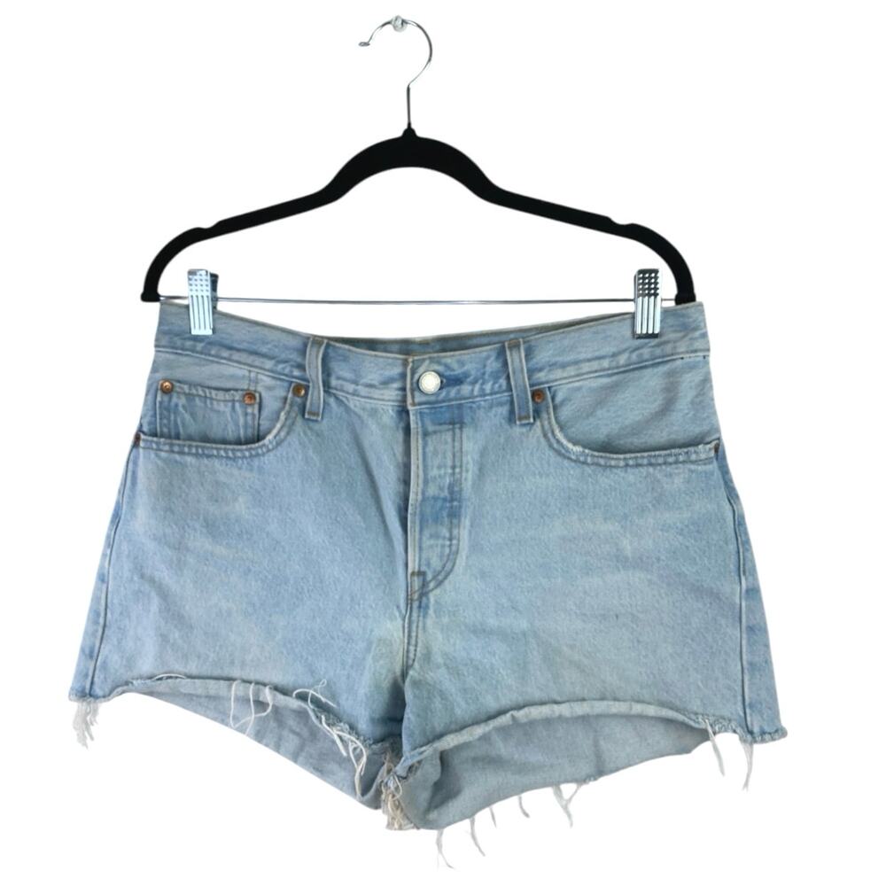 Levi's Wedgie Womens Blue High Waisted Cut Off raw Hem Denim Jean Shorts Size 31